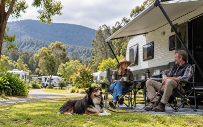 Which caravan parks in Victoria allow dogs, and what dog friendly gets you